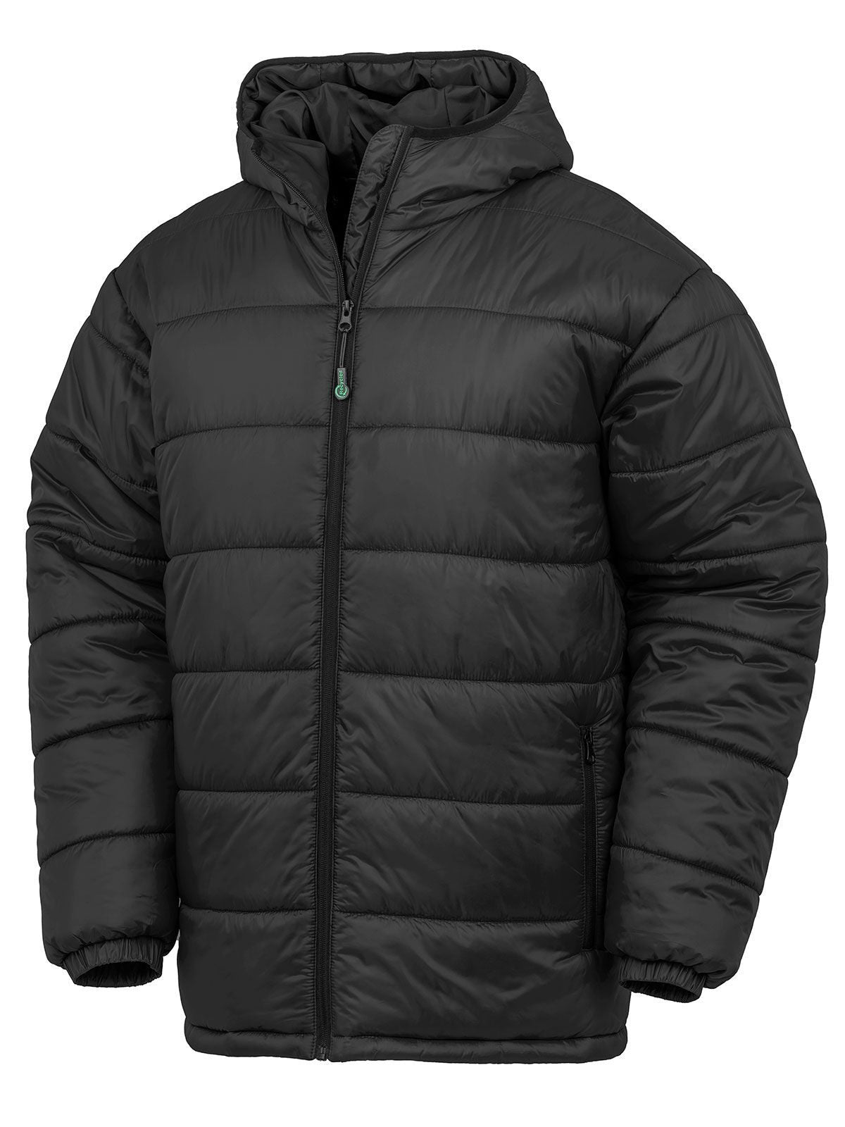 Recycled hooded padded parka Jacke – Result – Farbe Schwarz – individuell veredelbar