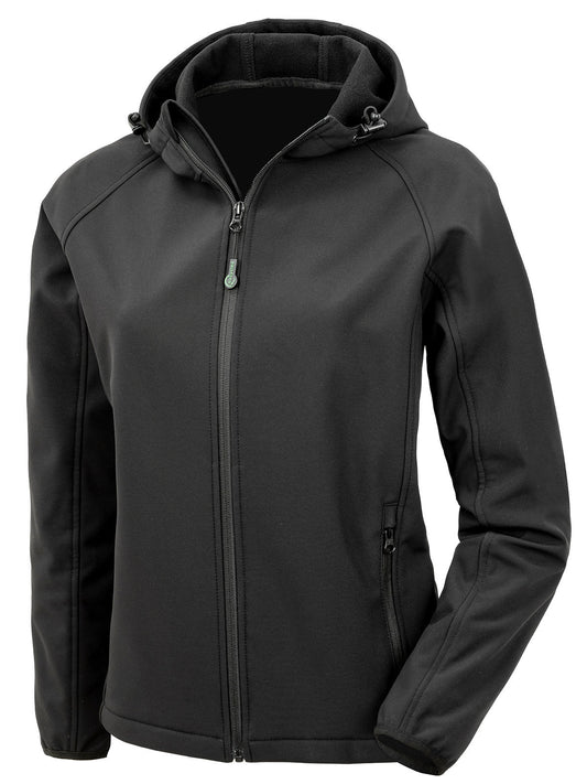 Recycled 3-layer printable womens hooded softshell Damen – Result – Farbe Schwarz – individuell veredelbar