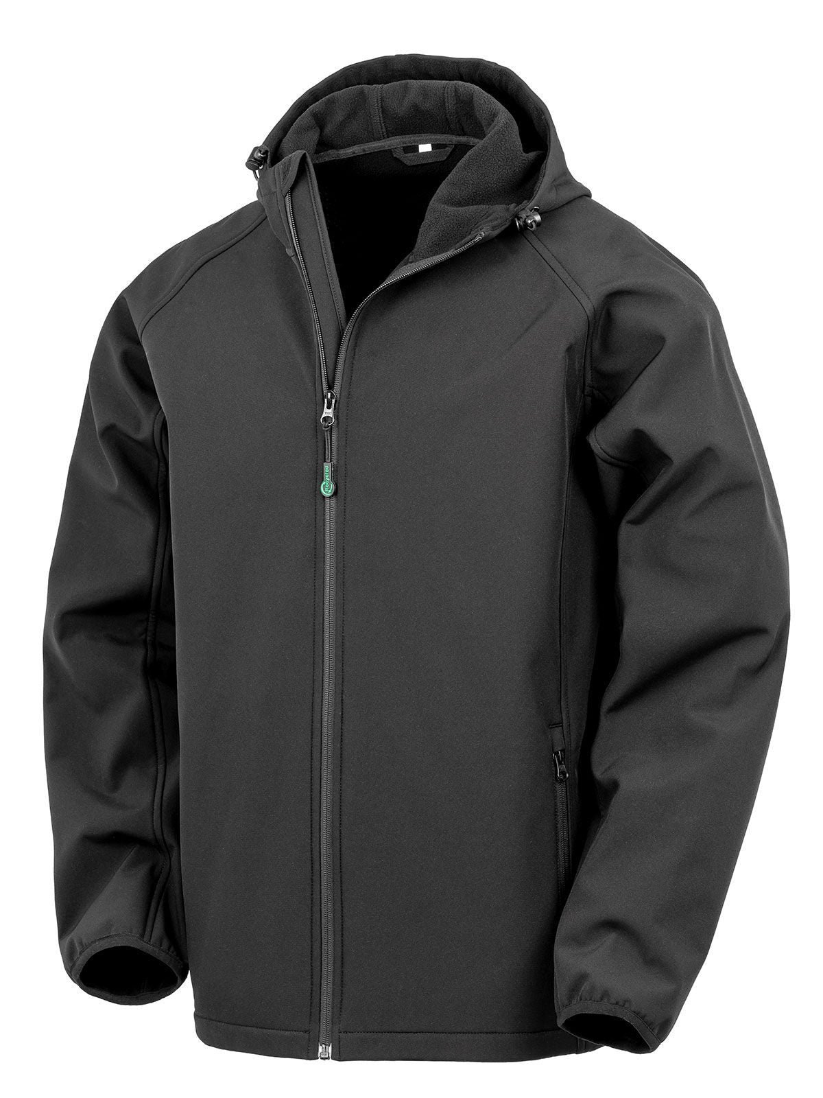 Recycled printable 3-layer hooded softshell – Result – Farbe Schwarz – individuell veredelbar