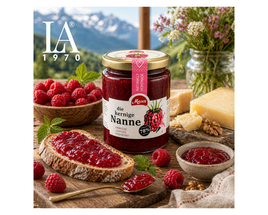 Himbeermarmelade „die kernige Nanne“ – 340 g | Premium Feinkost aus Südtirol | LA1970