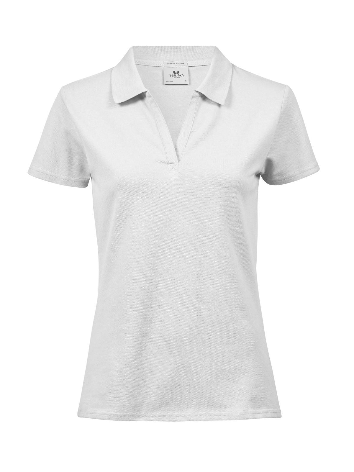 Women Luxury Stretch V Polo Damen Poloshirt – Tee Jays – Farbe Weiß – individuell veredelbar