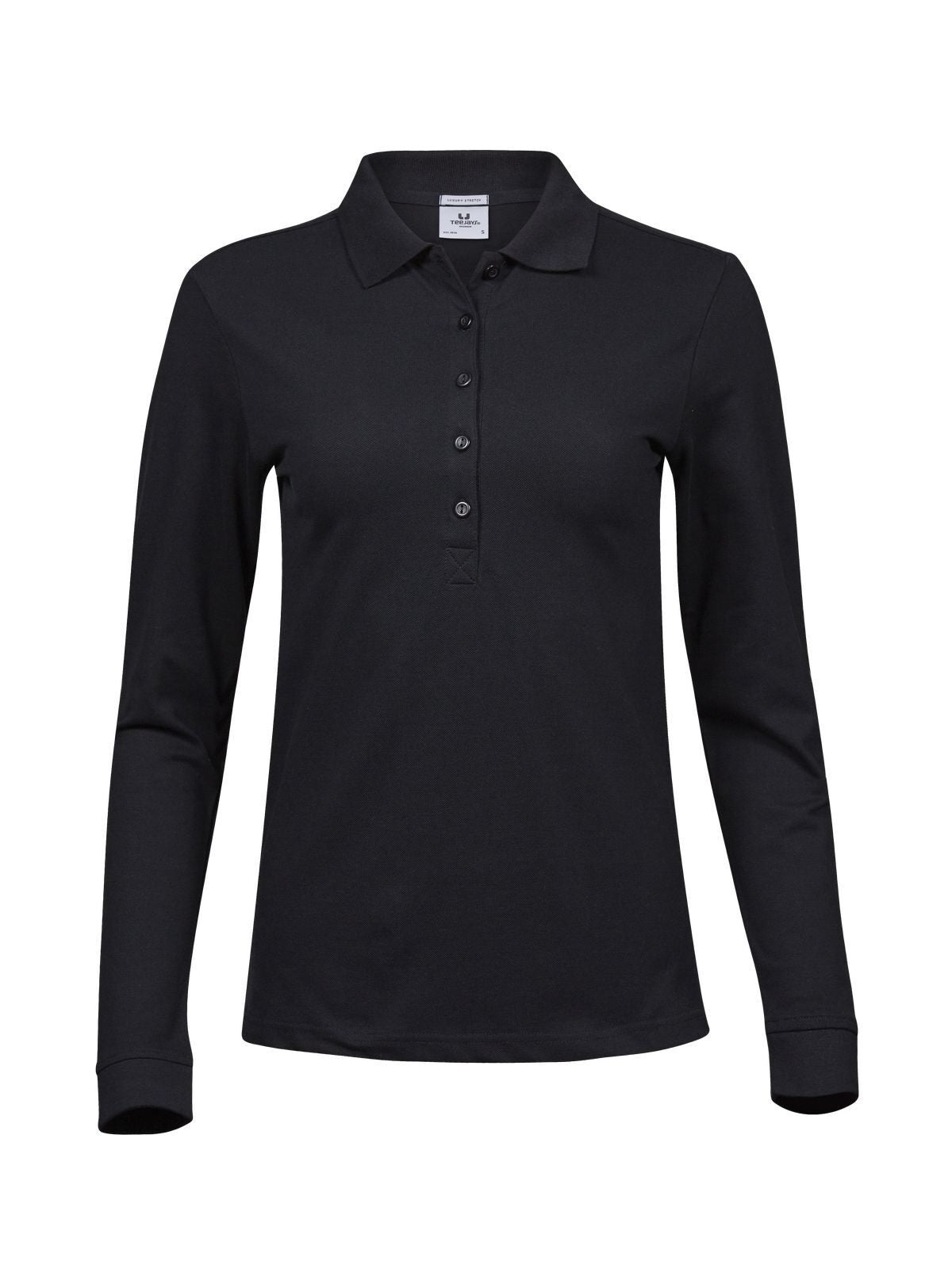 Luxury Stretch Long Sleeve Polo Damen Poloshirt – Tee Jays – Farbe Schwarz – individuell veredelbar