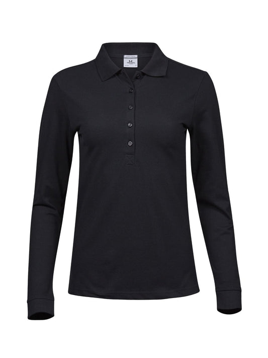 Luxury Stretch Long Sleeve Polo Damen Poloshirt – Tee Jays – Farbe Schwarz – individuell veredelbar