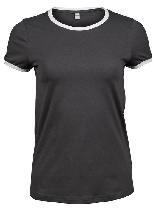 Ringer Tee Damen T-Shirt – Tee Jays – Farbe Dark grey/White – individuell veredelbar