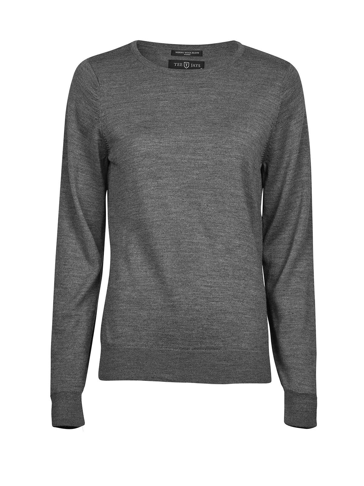 Womens' Crew Neck Damen Strick / Weste – Tee Jays – Farbe Grey Melange – individuell veredelbar