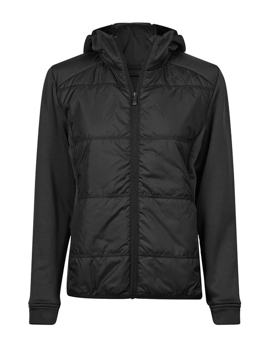 Womens' Hybrid-Stretch Hooded Jacket Damen – Tee Jays – Farbe Black/Black – individuell veredelbar