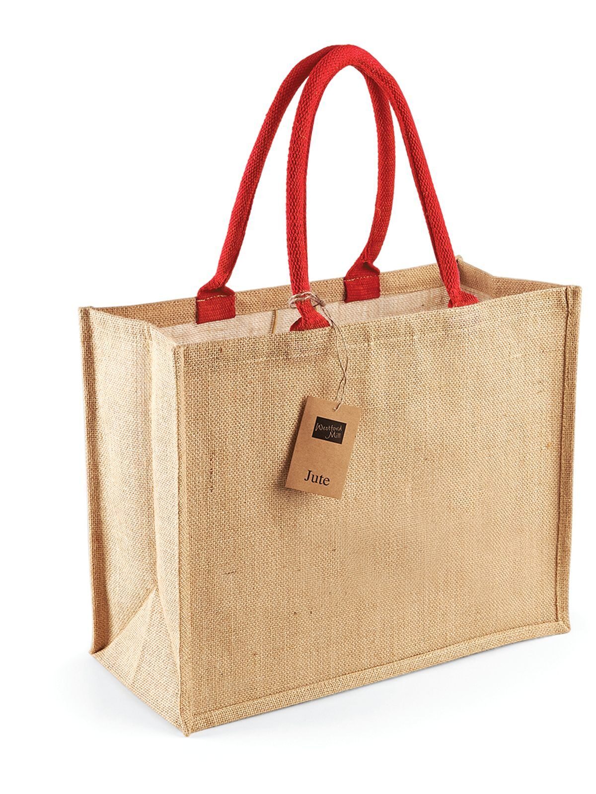 Jute Classic Shopper Herren Tasche / Rucksack – Westford Mill – Farbe natural/bright red – individuell veredelbar