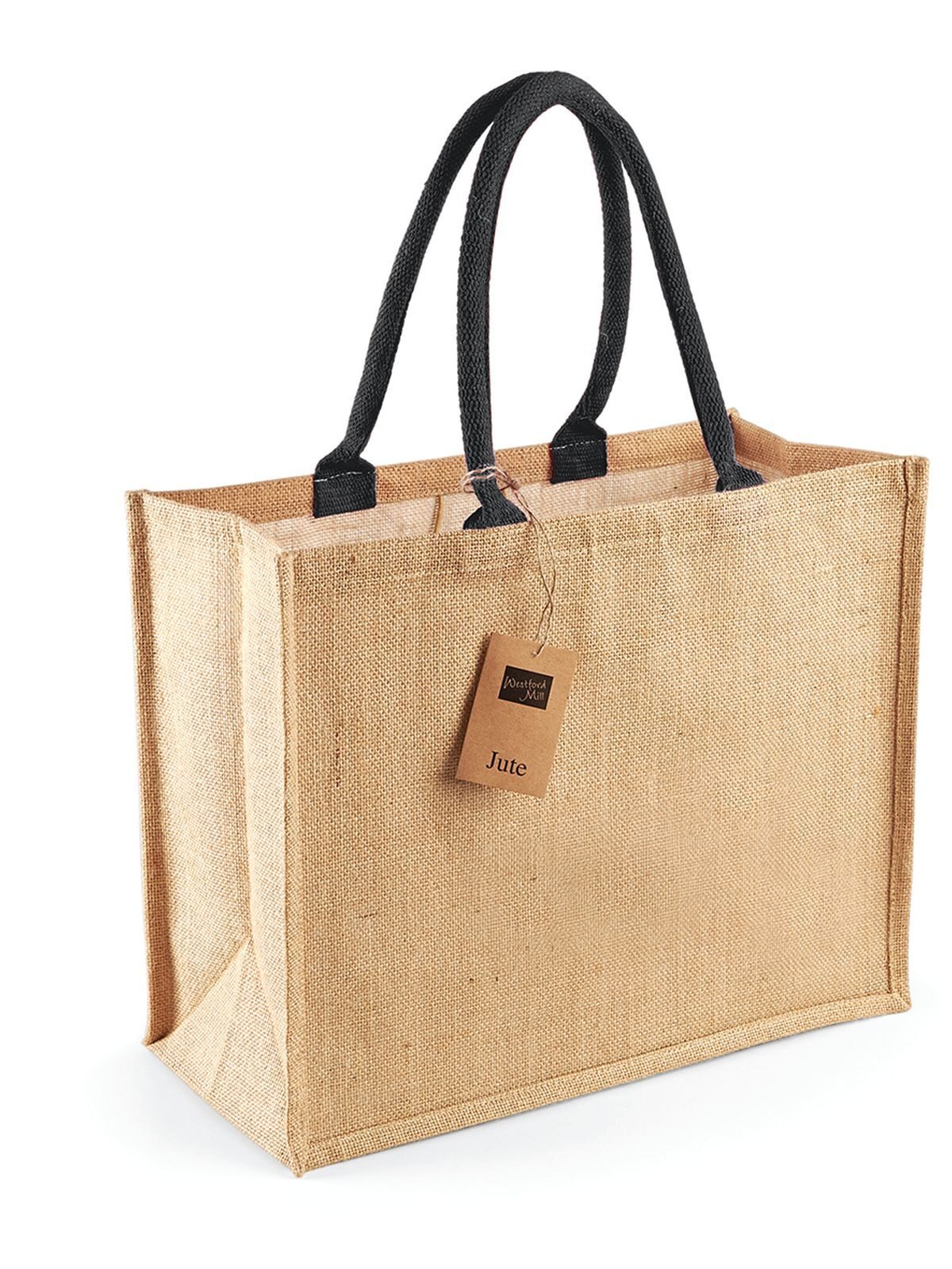 Jute Classic Shopper Herren Tasche / Rucksack – Westford Mill – Farbe natural/black – individuell veredelbar