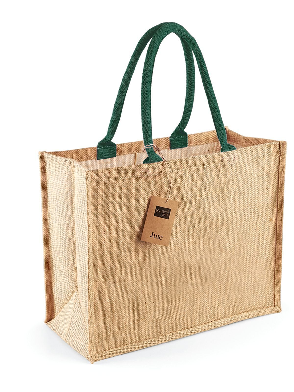 Jute Classic Shopper Herren Tasche / Rucksack – Westford Mill – Farbe natural/forest green – individuell veredelbar