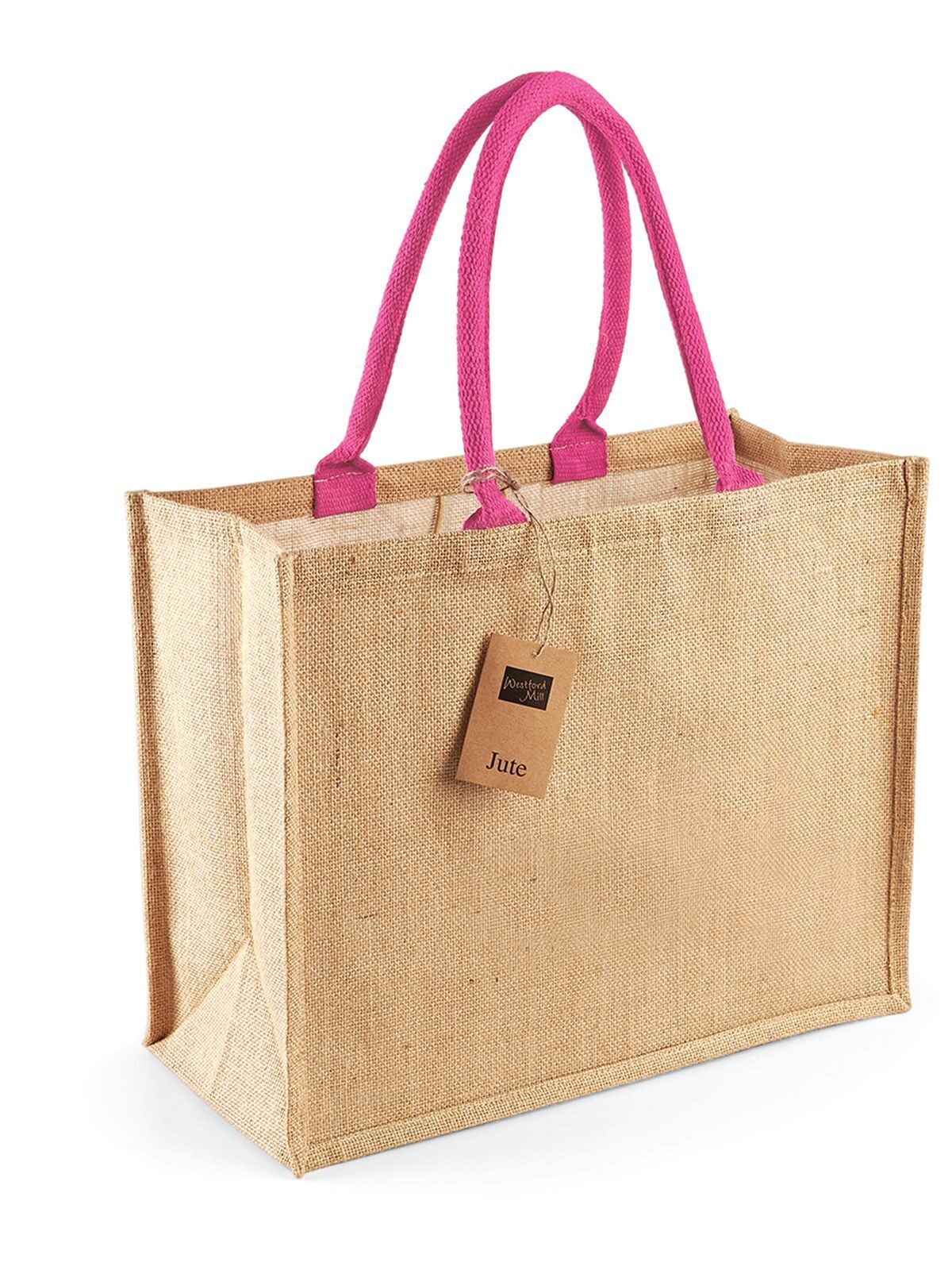 Jute Classic Shopper Herren Tasche / Rucksack – Westford Mill – Farbe natural/fuchsia – individuell veredelbar