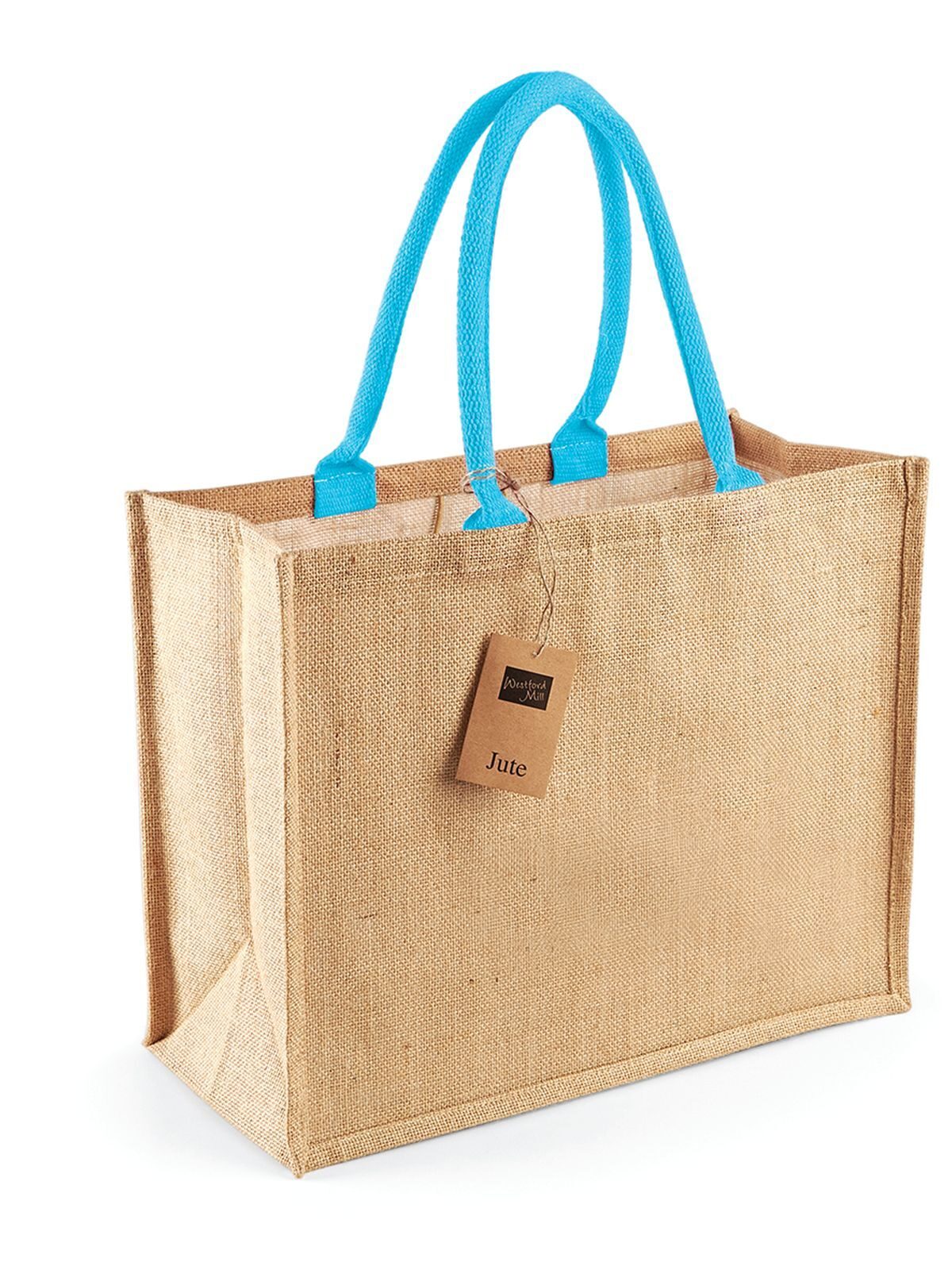 Jute Classic Shopper Herren Tasche / Rucksack – Westford Mill – Farbe natural/surf blue – individuell veredelbar