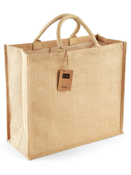 Jute Jumbo Shopper Herren Tasche / Rucksack – Westford Mill – Farbe Natur – individuell veredelbar