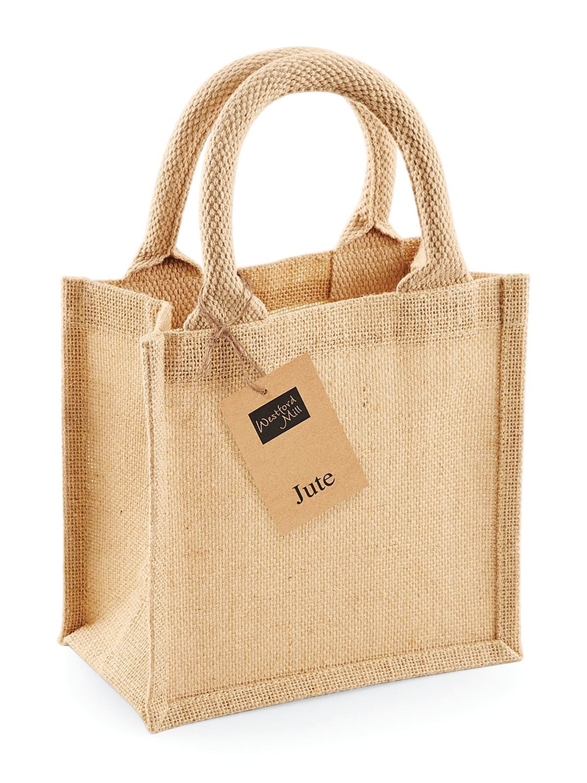 Jute Petite Gift Bag Herren Tasche / Rucksack – Westford Mill – Farbe Natur – individuell veredelbar