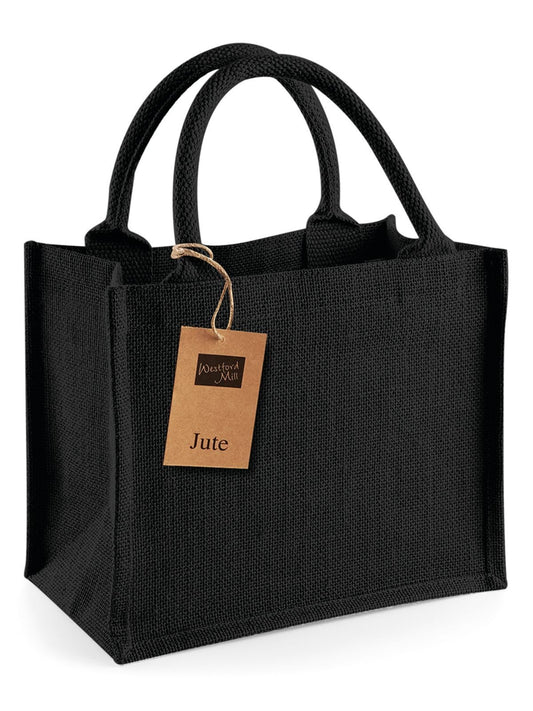 Jute Mini Gift Bag Herren Tasche / Rucksack – Westford Mill – Farbe black/black – individuell veredelbar