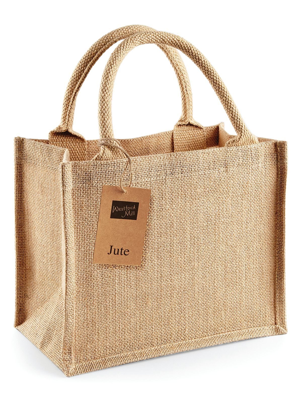 Jute Mini Gift Bag Herren Tasche / Rucksack – Westford Mill – Farbe Natur – individuell veredelbar