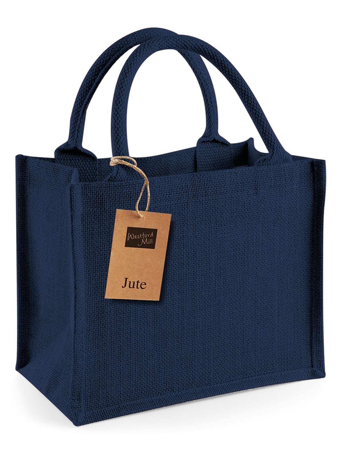 Jute Mini Gift Bag Herren Tasche / Rucksack – Westford Mill – Farbe navy/navy – individuell veredelbar