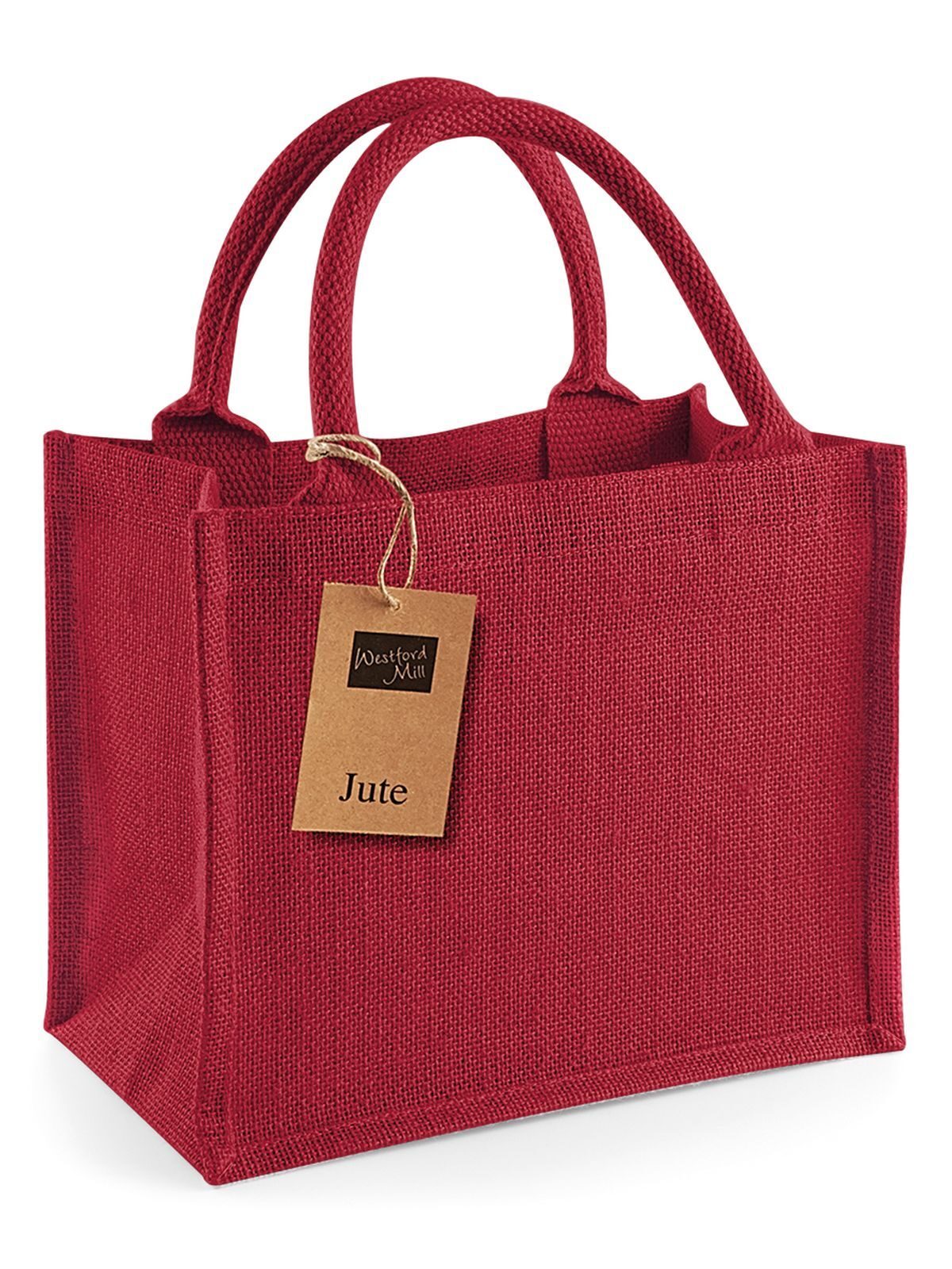 Jute Mini Gift Bag Herren Tasche / Rucksack – Westford Mill – Farbe red/red – individuell veredelbar