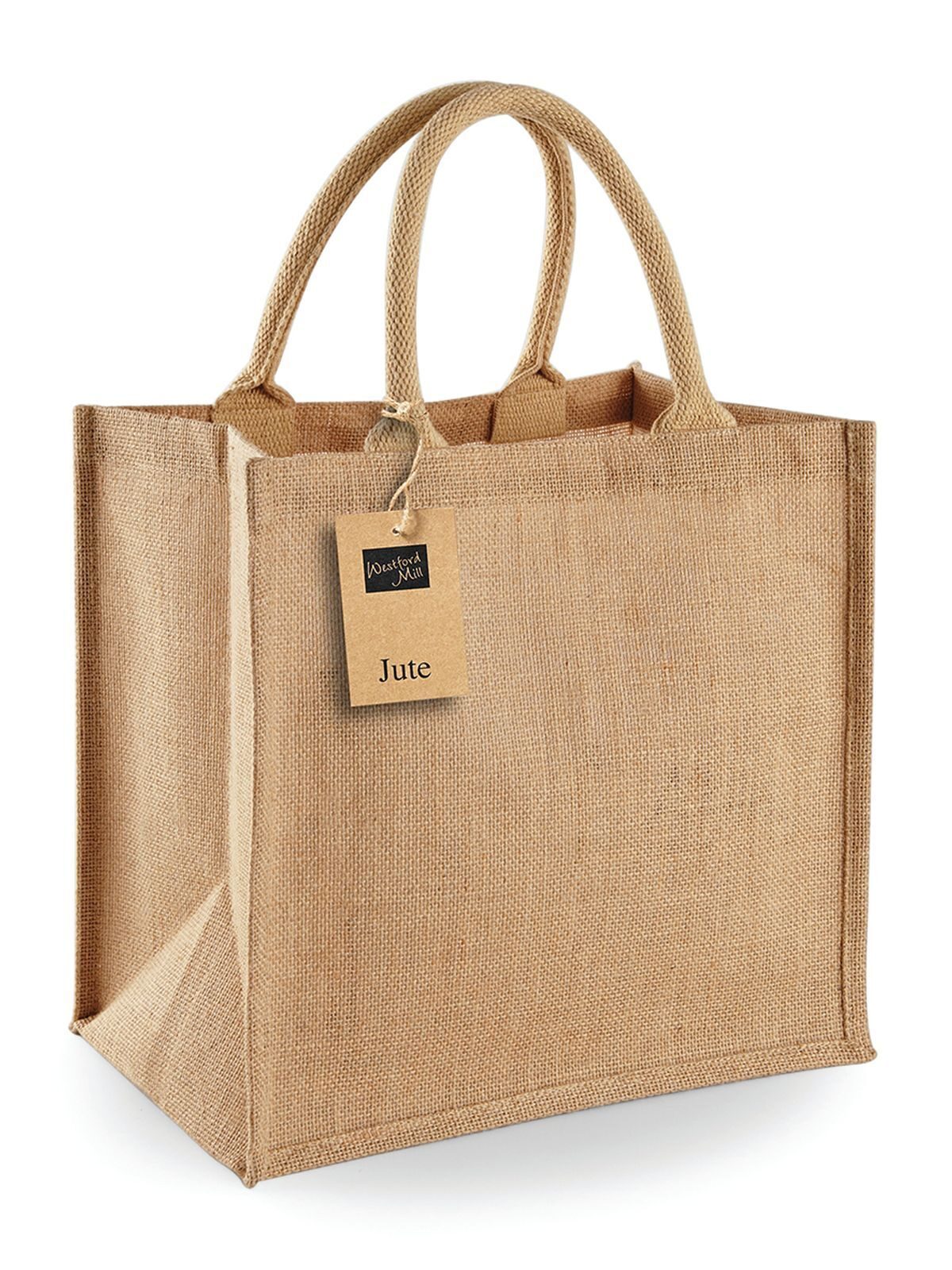 Jute Midi Tote Herren Tasche / Rucksack – Westford Mill – Farbe Natur – individuell veredelbar