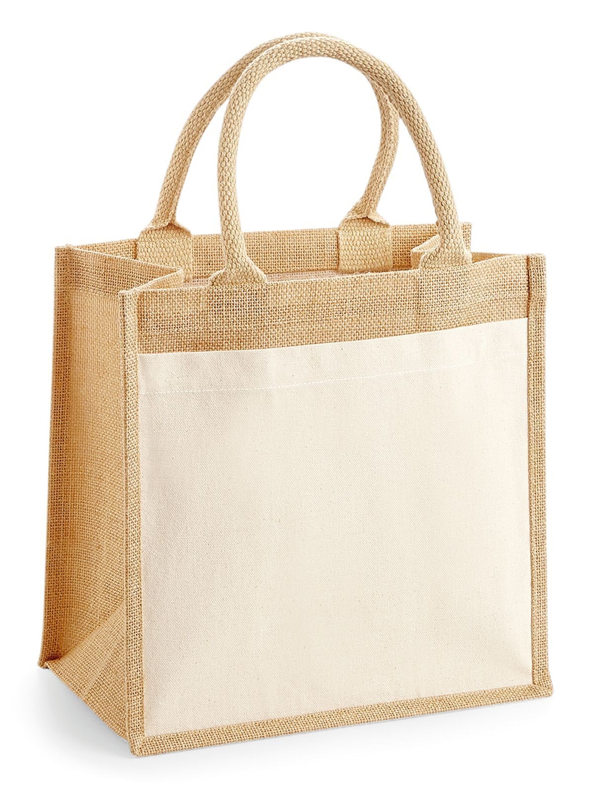 Cotton Pocket Jute Midi Tote Herren Tasche / Rucksack – Westford Mill – Farbe Natur – individuell veredelbar