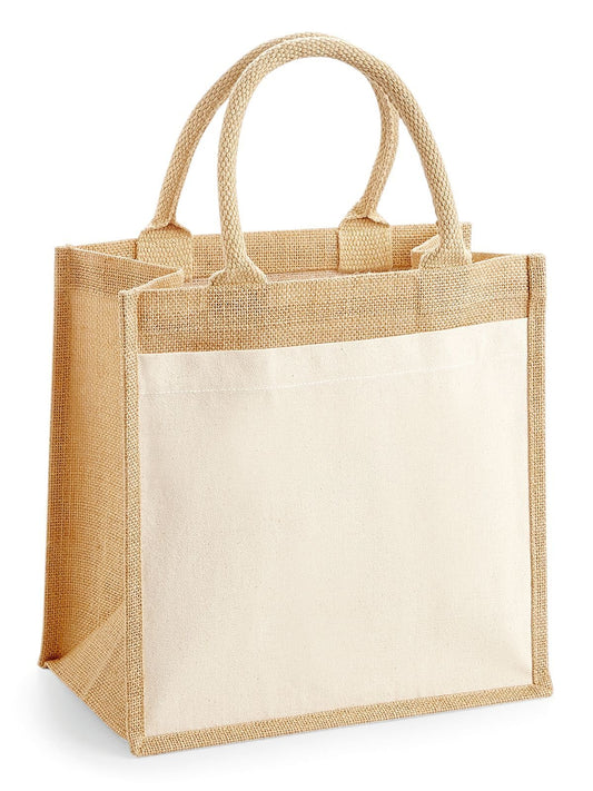 Cotton Pocket Jute Midi Tote Herren Tasche / Rucksack – Westford Mill – Farbe Natur – individuell veredelbar
