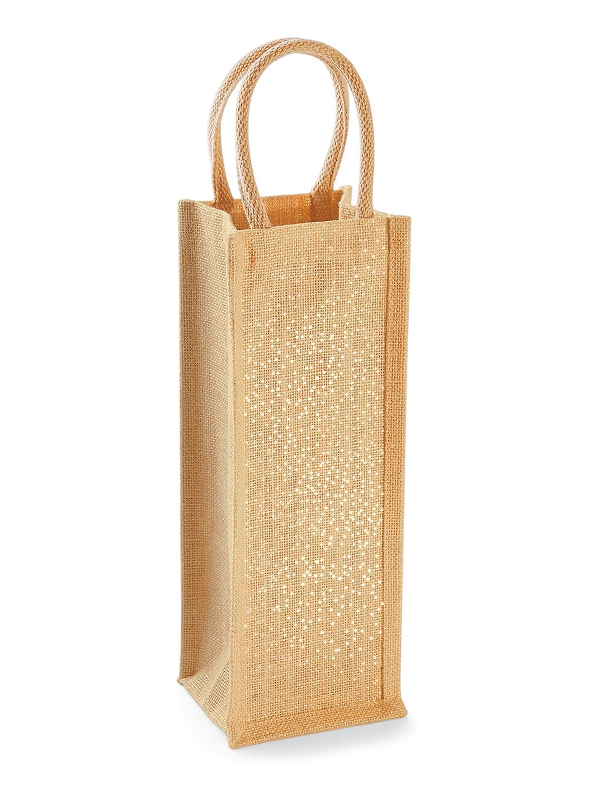 Shimmer Jute Bottle Bag Herren Tasche / Rucksack – Westford Mill – Farbe natural gold – individuell veredelbar