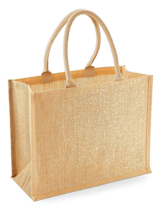 Shimmer Jute Shopper Herren Tasche / Rucksack – Westford Mill – Farbe natural gold – individuell veredelbar