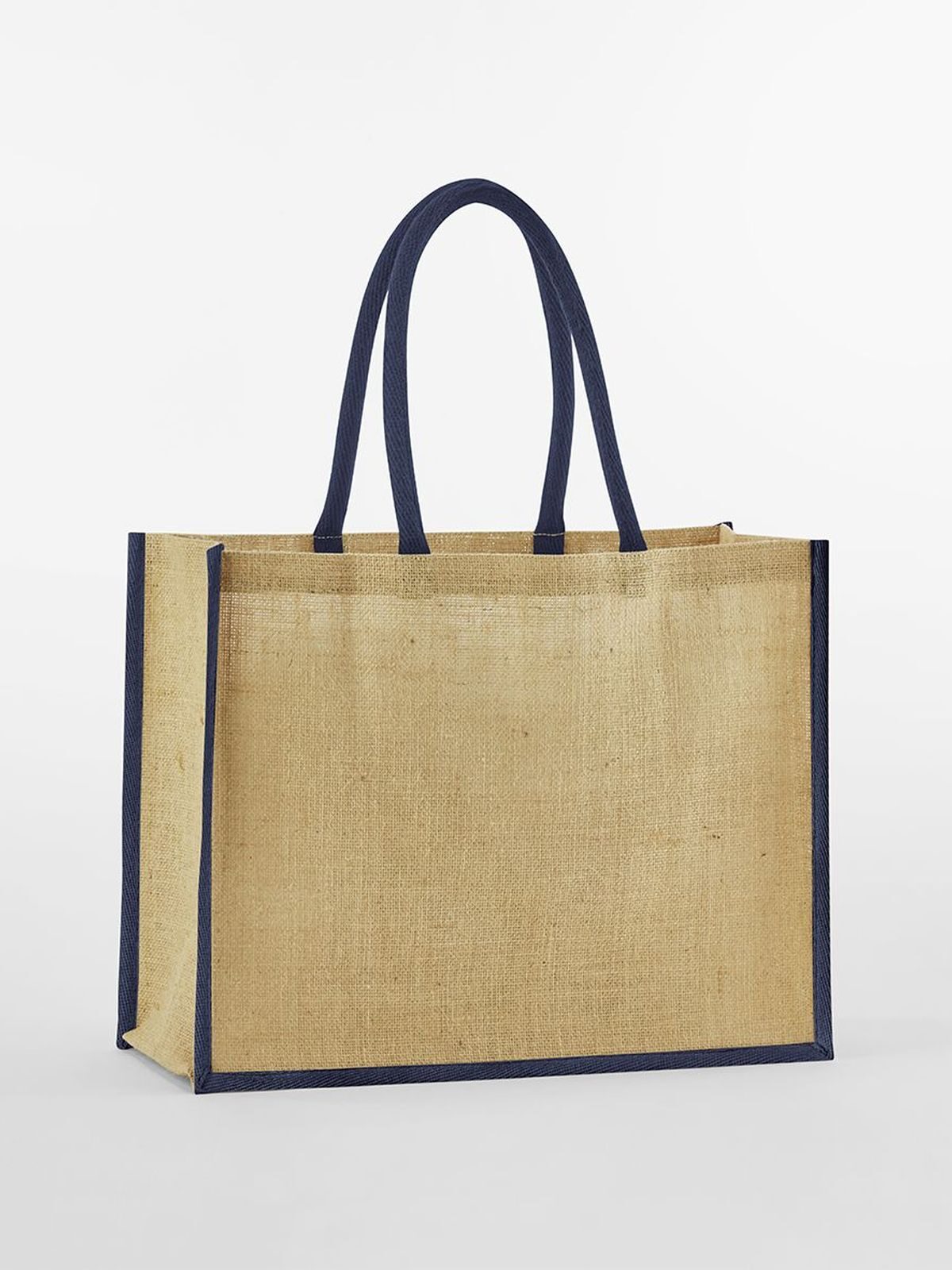 Natural Starched Jute Classic Shopper Herren Tasche / Rucksack – Westford Mill – Farbe natural/navy – individuell veredelbar