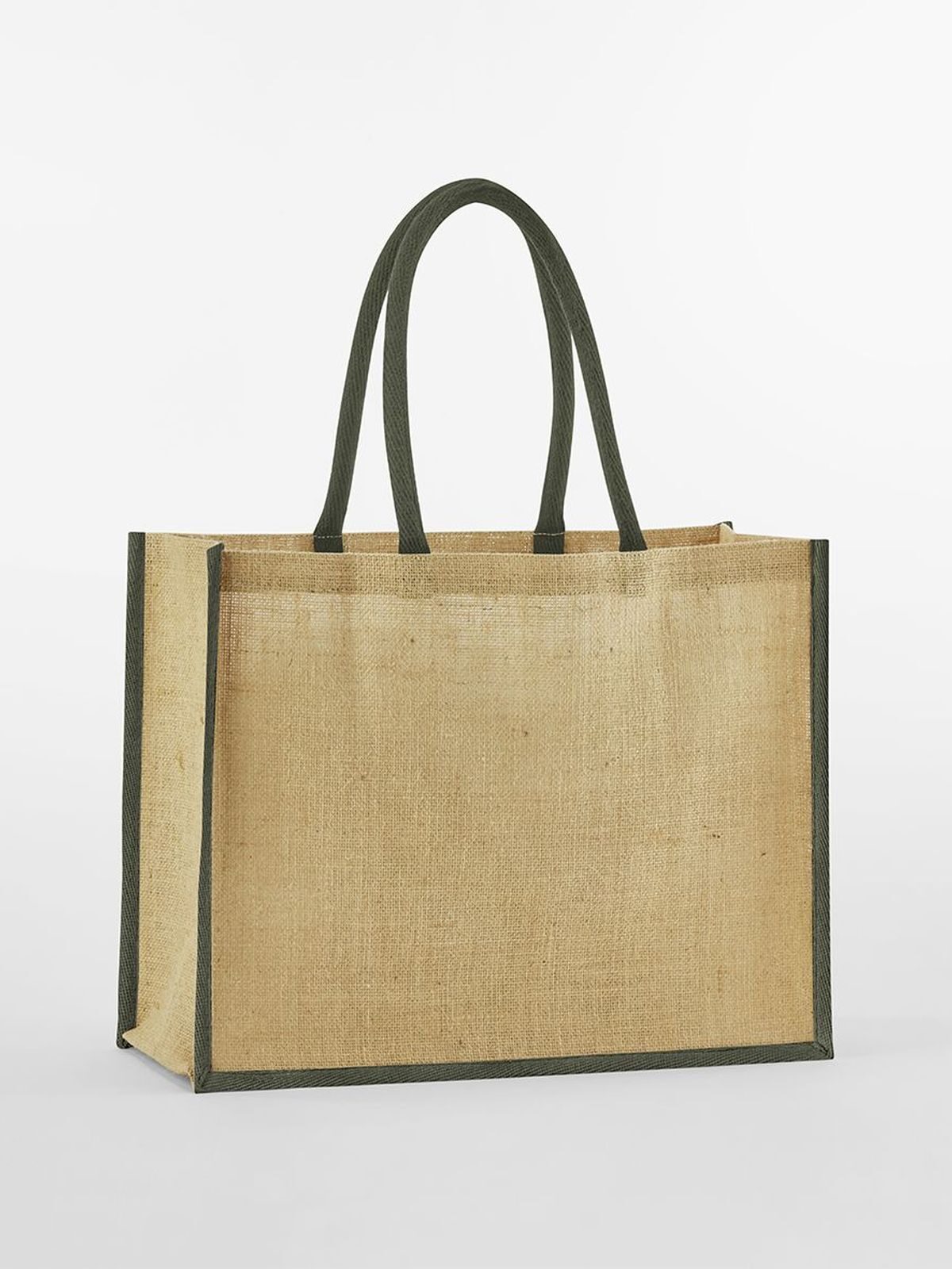Natural Starched Jute Classic Shopper Herren Tasche / Rucksack – Westford Mill – Farbe natural/olive green – individuell veredelbar