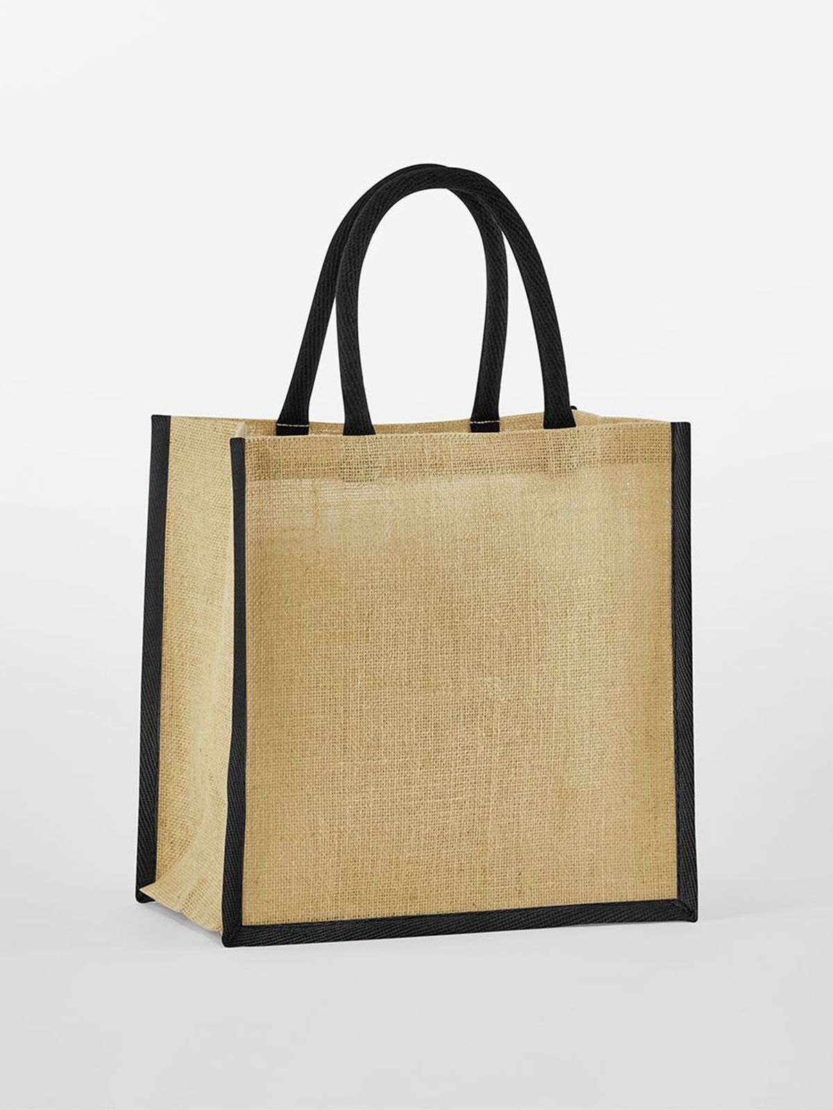 Natural Starched Jute Midi Tote Herren Tasche / Rucksack – Westford Mill – Farbe natural/black – individuell veredelbar