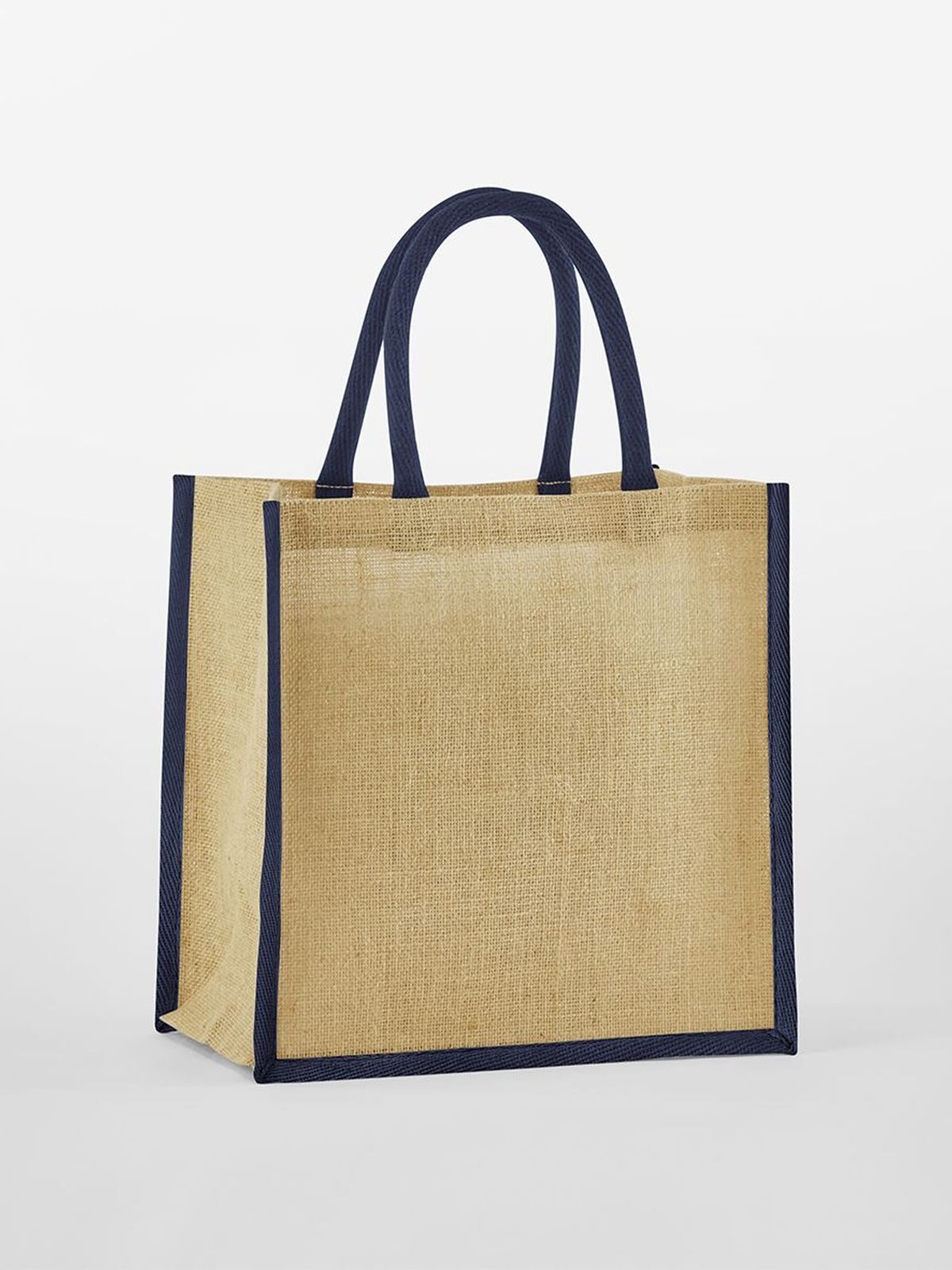 Natural Starched Jute Midi Tote Herren Tasche / Rucksack – Westford Mill – Farbe natural/navy – individuell veredelbar