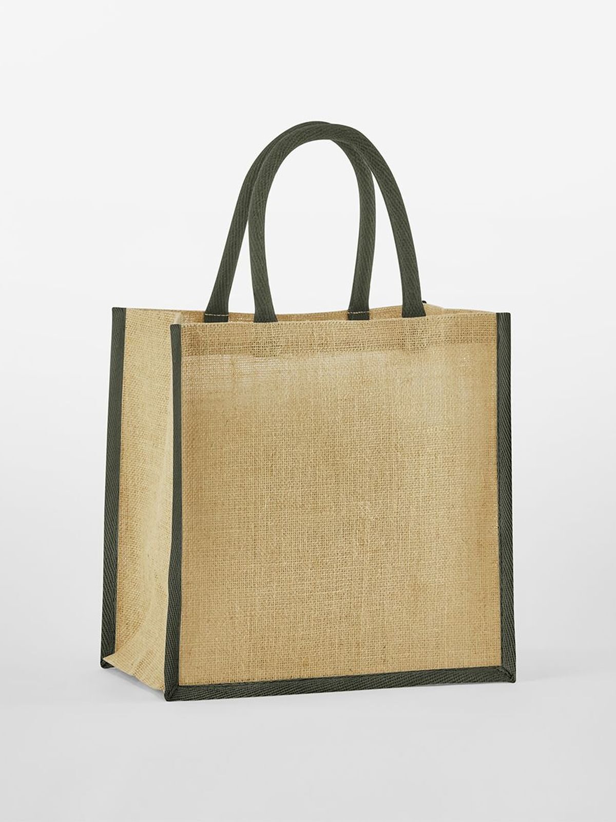 Natural Starched Jute Midi Tote Herren Tasche / Rucksack – Westford Mill – Farbe natural/olive green – individuell veredelbar