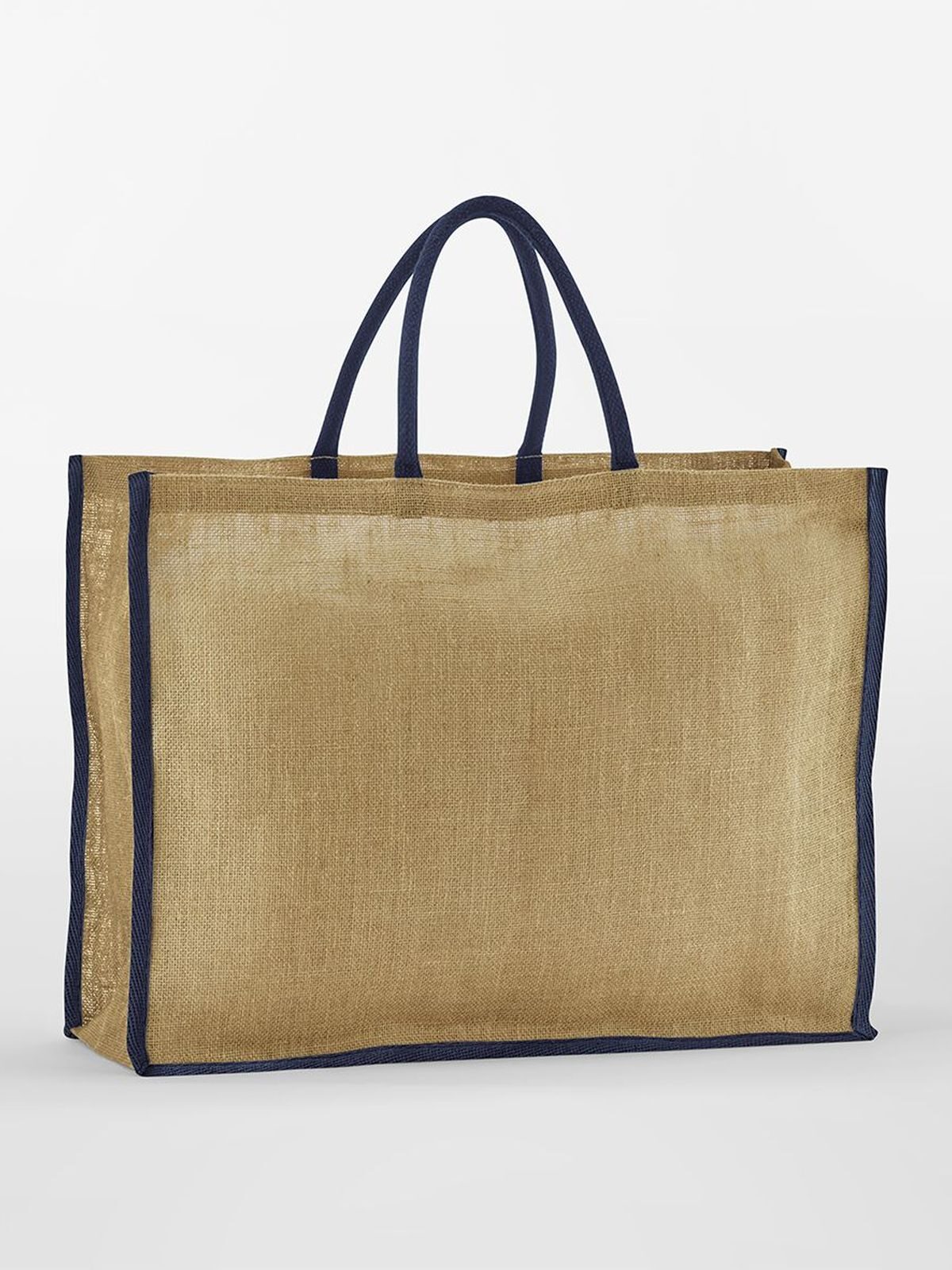 Natural Starched Jute Market Shopper Herren Tasche / Rucksack – Westford Mill – Farbe natural/navy – individuell veredelbar