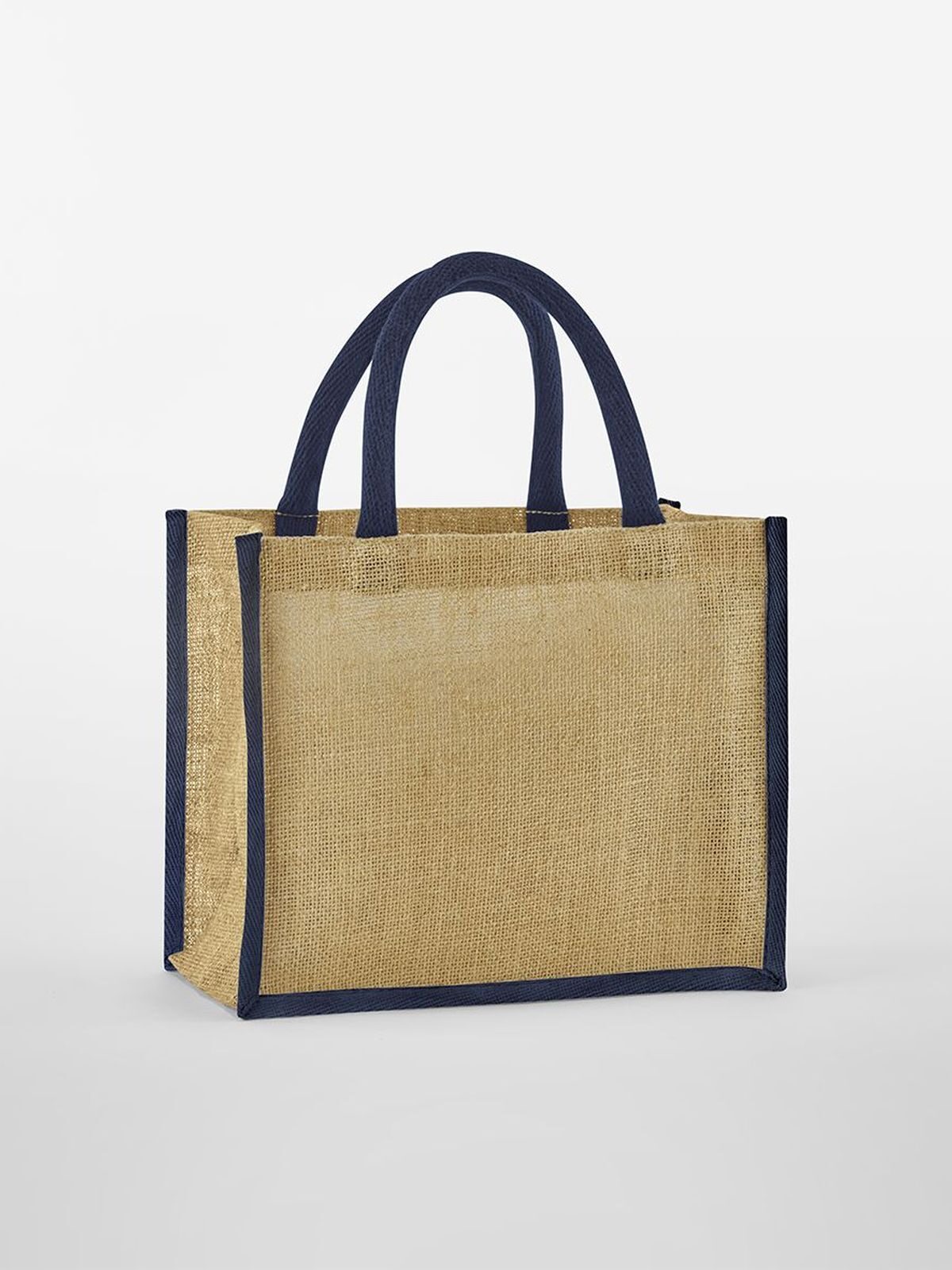 Natural Starched Jute Mini Gift Bag Herren Tasche / Rucksack – Westford Mill – Farbe natural/navy – individuell veredelbar