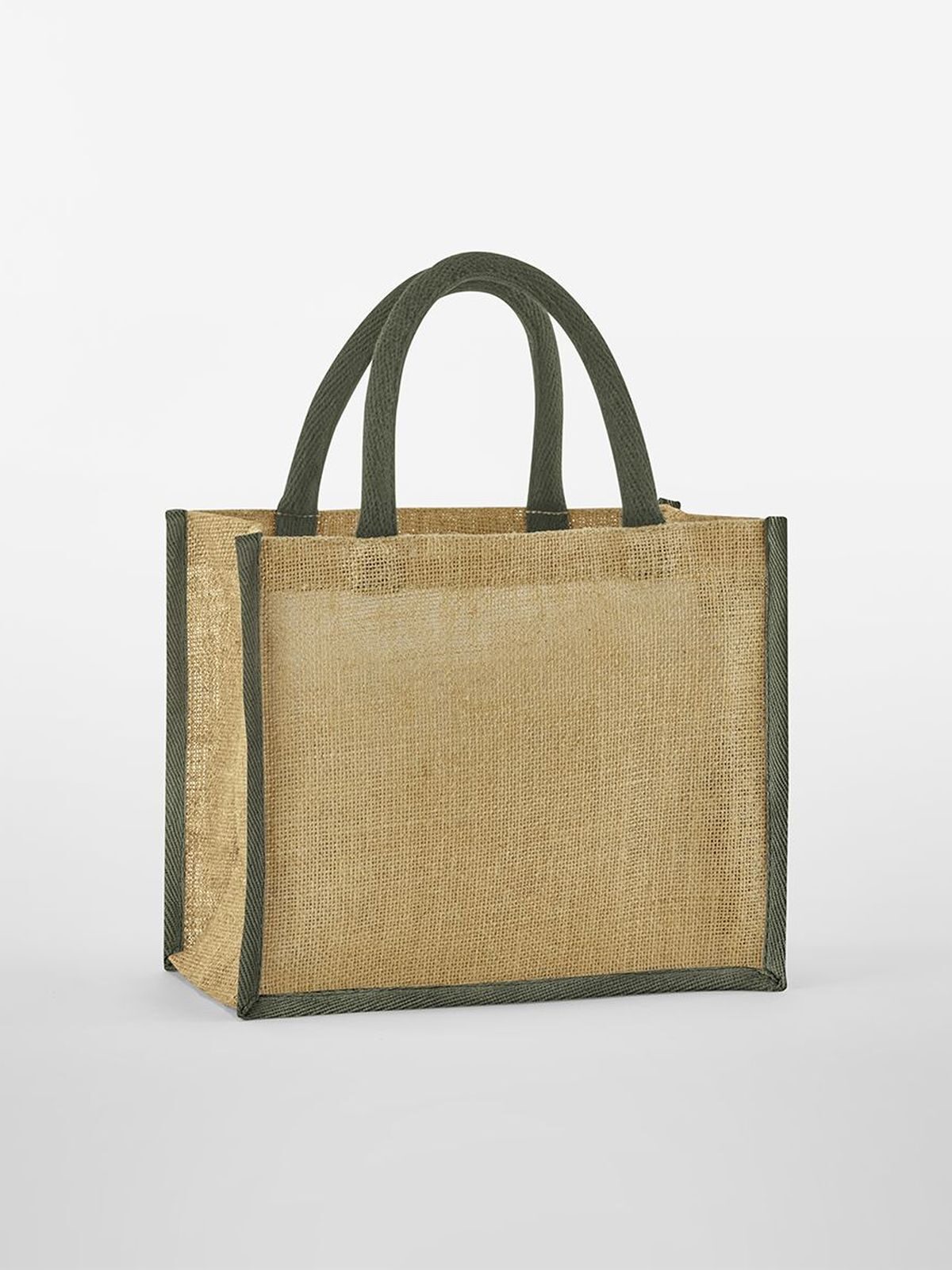 Natural Starched Jute Mini Gift Bag Herren Tasche / Rucksack – Westford Mill – Farbe natural/olive green – individuell veredelbar