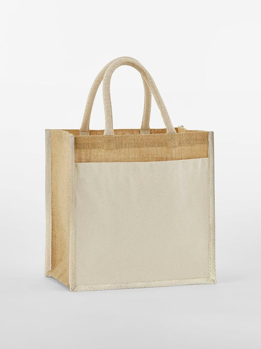 Cotton Pocket Natural Starched Jute Midi Tote Herren Tasche / Rucksack – Westford Mill – Farbe Natur – individuell veredelbar