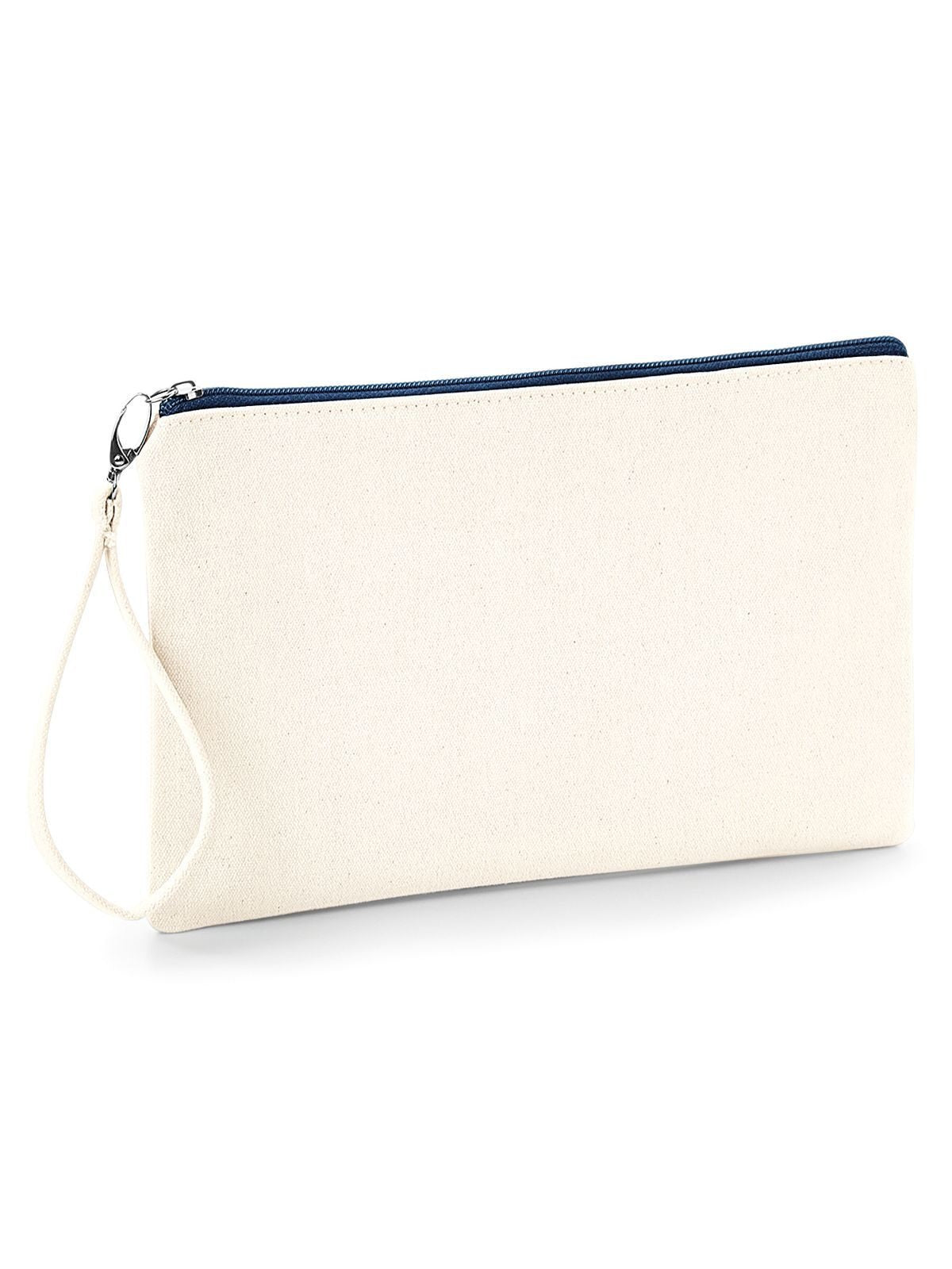 Canvas Wristlet Pouch Herren Tasche / Rucksack – Westford Mill – Farbe natural/navy – individuell veredelbar