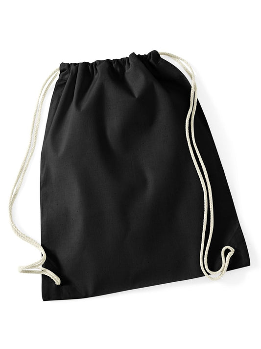 Recycled Cotton Gymsac Tasche / Rucksack – Westford Mill – Farbe Schwarz – individuell veredelbar