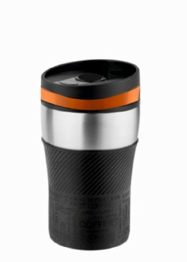 Thermobecher "CremaOfficina"  silber/Manschette schwarz/Ring orange – orange – Bild 1