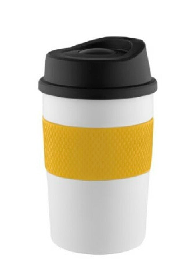 Thermobecher "CremaCoffeeHouse" weiß/Ring gelb – gelb – Bild 1
