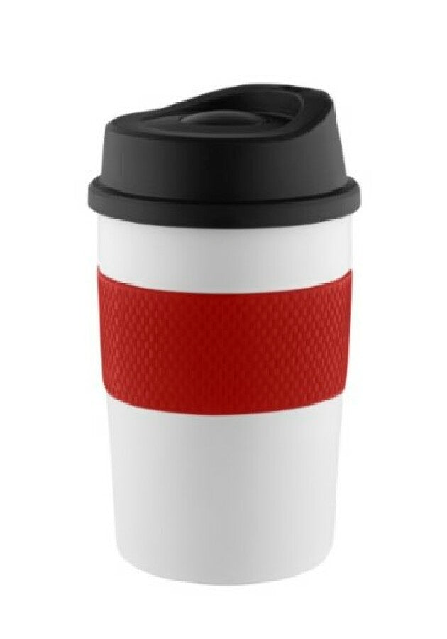 Thermobecher "CremaCoffeeHouse" weiß/Ring rot – rot – Bild 1
