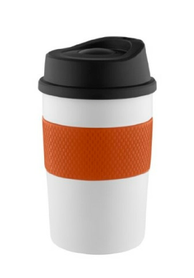 Thermobecher "CremaCoffeeHouse"  weiß/Ring orange – orange – Bild 1