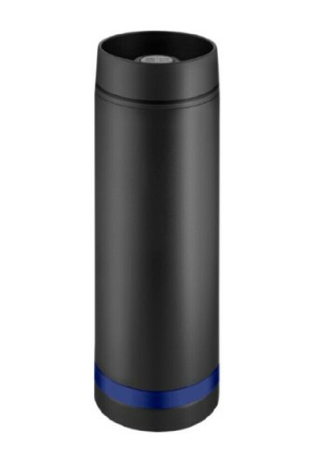 Thermobecher "Crema" 360°  schwarz/Ring blau – blau – Bild 1