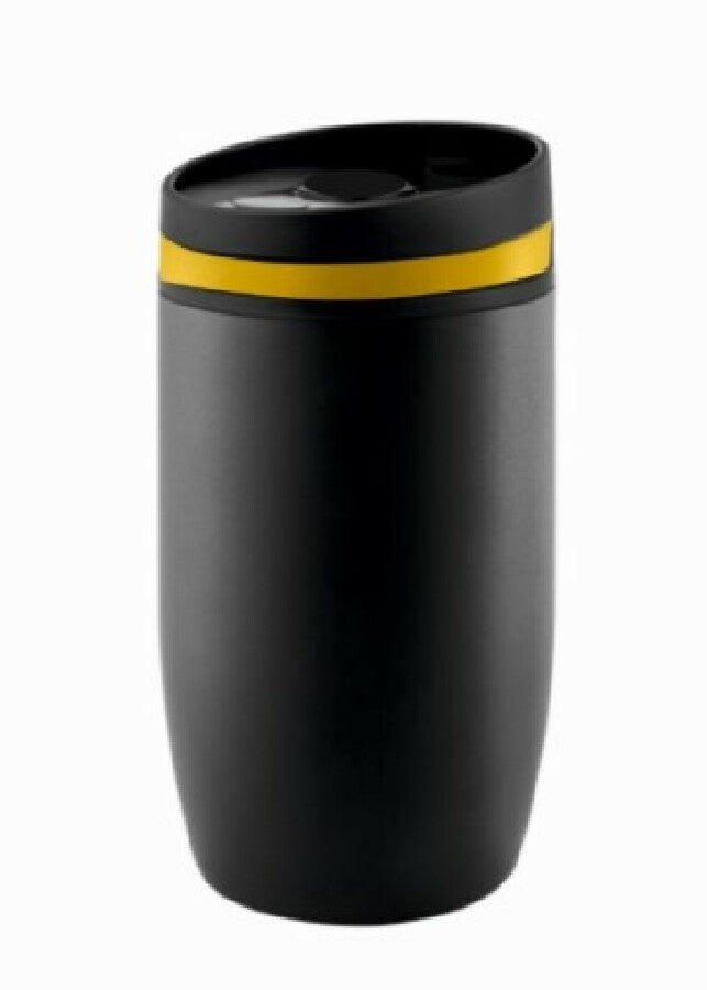 Thermobecher "CremaOfficinaNero" schwarz/Ring gelb – gelb – Bild 1