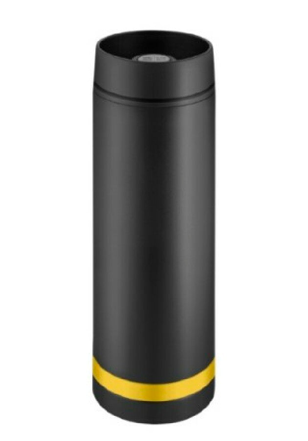 Thermobecher "Crema" 360°  schwarz/Ring gelb – gelb – Bild 1
