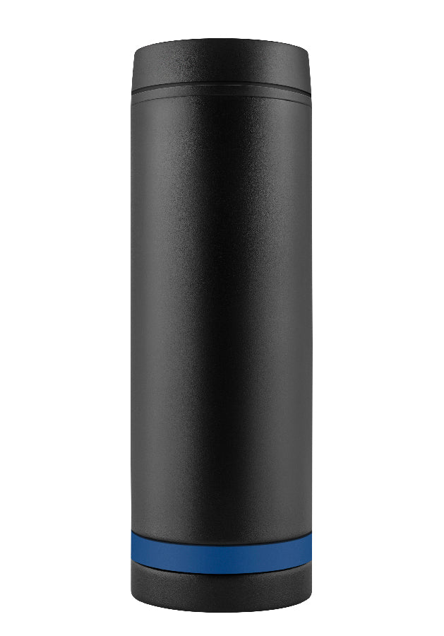 Thermobecher "Crema" 360°  schwarz/Ring blau – blau – Bild 2
