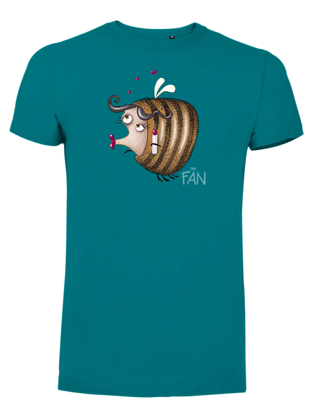 Jochen Gasser Damen T-Shirt Bee Lipstick Fan Türkis Motiv groß