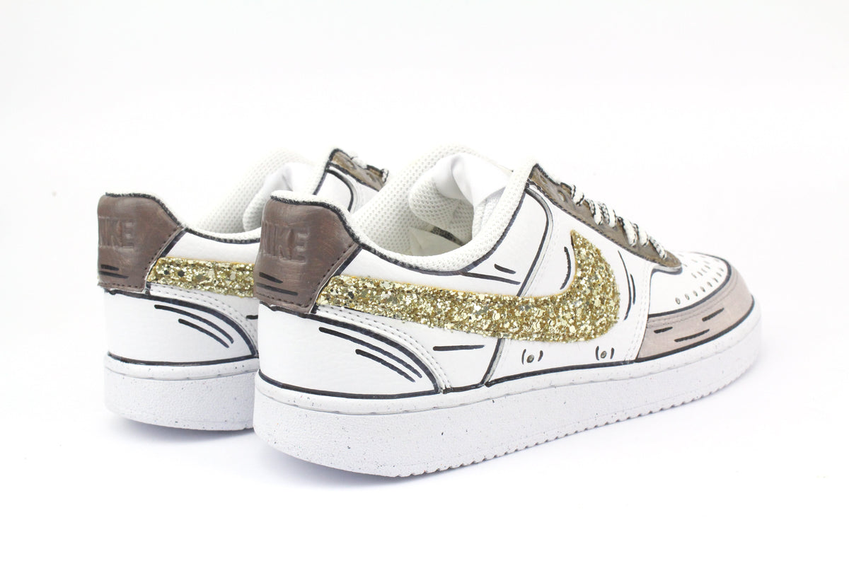 LA1970 Custom Sneakers – Court Vision Cartoons Brown & Glitter – Originalansicht 7