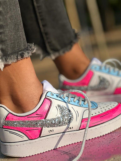 LA1970 Custom Sneakers – Court Vision Cartoons Pink & Glitter – Originalansicht 1