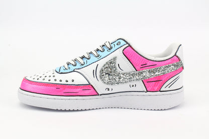 LA1970 Custom Sneakers – Court Vision Cartoons Pink & Glitter – Originalansicht 3