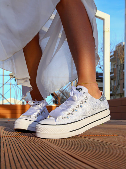 LA1970 Custom Sneakers – Platform Pizzo Argento & Strass – Originalansicht 1